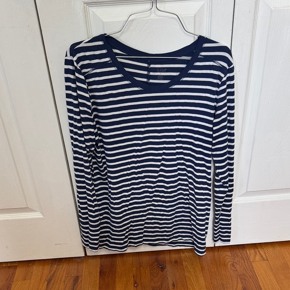 Navy and White Striped Long Sleeve Top